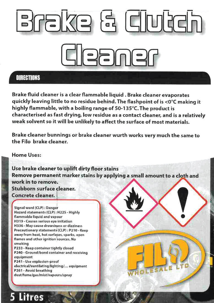 FILO Brake and Clutch Cleaner 5L 10L 20Litre Dust, Grease, and Oil